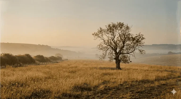 A solitary ancient tree in a golden misty field &mdash; featured image for the 10th Grade Reading List